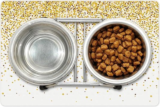 Lunarable Abstract Pet Mat for Food and Water, Party Inspired Cheerful Circles and Rounds Falling Down Effect Print, Non-Slip Rubber Mat for Dogs and Cats, 18" X 12", Orange Yellow