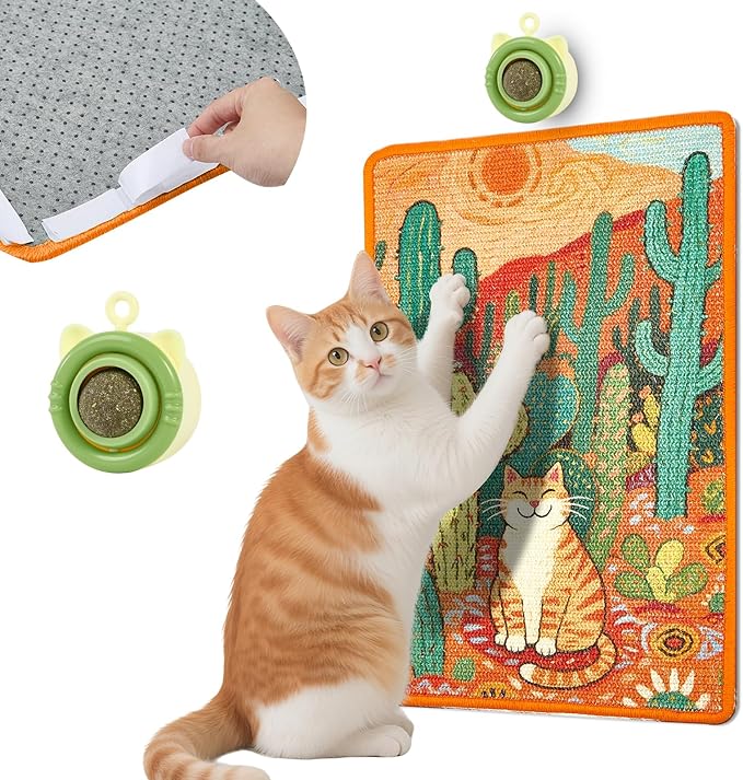 Wall Cat Scratche Stylish Sisal Scratch Mat with Natural Catnip, Artistic Furniture Protector for Couch/Wall, Durable Anti-Scratch Pad for Cats (23.6x15.7 Inch