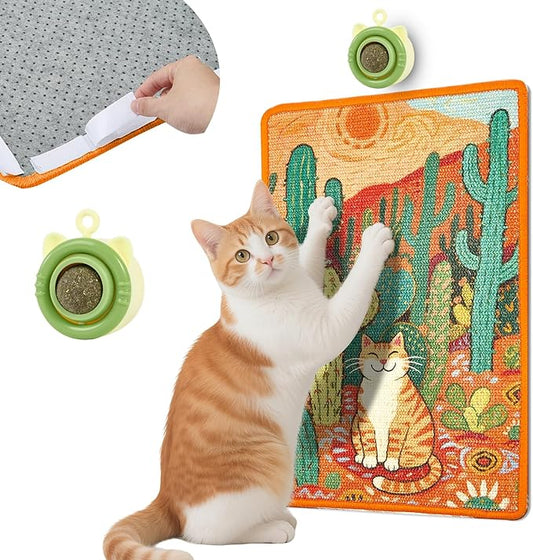 Wall Cat Scratche Stylish Sisal Scratch Mat with Natural Catnip, Artistic Furniture Protector for Couch/Wall, Durable Anti-Scratch Pad for Cats (23.6x15.7 Inch