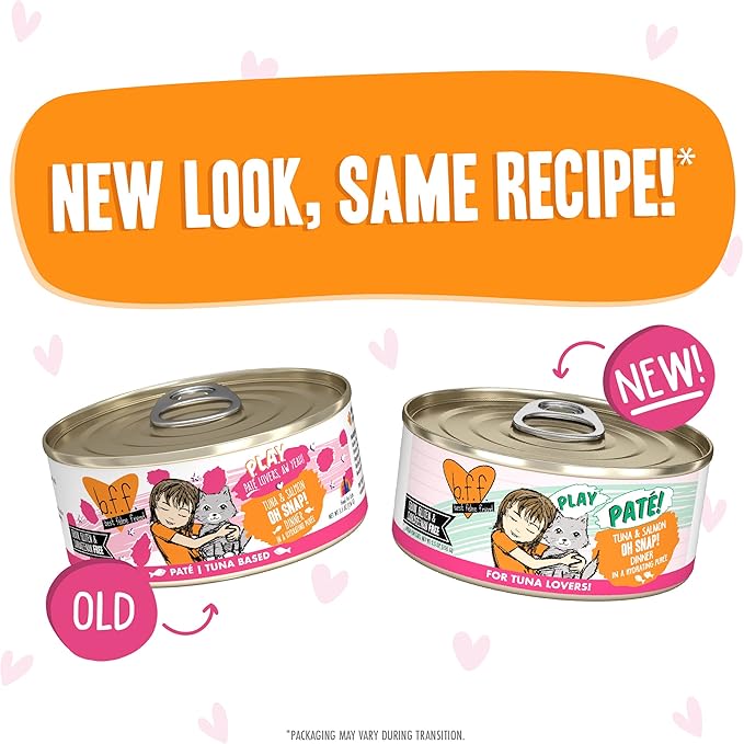 Weruva B.F.F. Play - Best Feline Friend Paté Lovers, Aw Yeah!, Tuna & Salmon Oh Snap! with Tuna & Salmon, 5.5oz Can (Pack of 8)