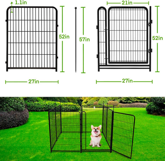 Tall Garden Fence, 52in High 6 Panels Total 13.3 Ft(L) Dog Fence Outdoor for Yard, 21 inches Wide with Low Sills, Animal Barrier Fence, Flower Bed Fencing. Pet Fence, Garden Fence Border