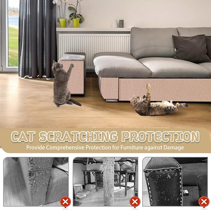 Climbing Cat Scratcher Mat Trimmable Cat Scratching Post Carpet 78.7’’x15.8’’ Self Adhesive Carpet Mat Pad Replacement for Cat Tree Shelves Post Couch Wall Furniture Steps DIY Protector (Beige)