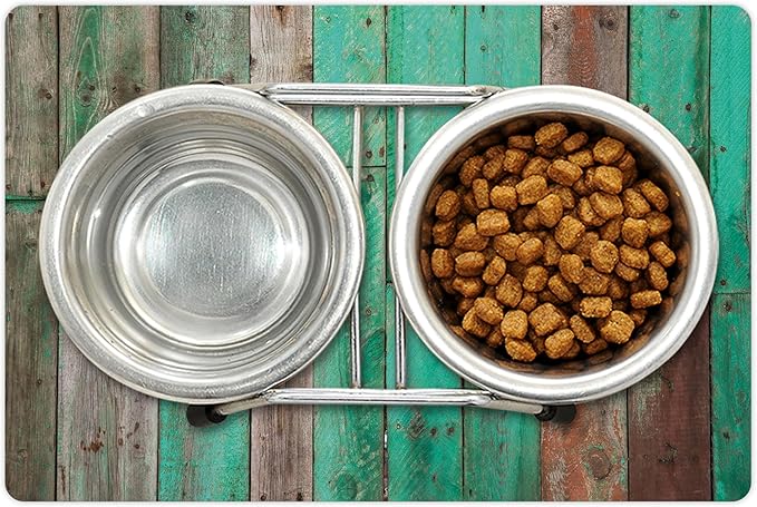 Lunarable Rustic Pet Mat for Food and Water, Stained Grunge Background with Distressed Piece of Pine Stick Sapwood, Non-Slip Rubber Mat for Dogs and Cats, 18" X 12", Green Brown