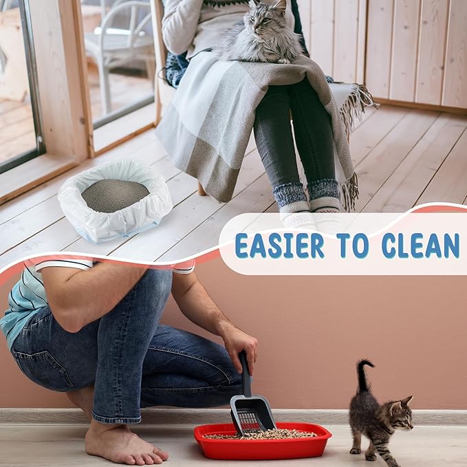 Tinlade 50 Count Jumbo Cat Litter Box Liners Large Drawstring Cat Litter Liners Bags Unscented Tear Resistant for Trash Waste to Keep Your Home Clean(39 x 22 Inch,White, Multicolor)