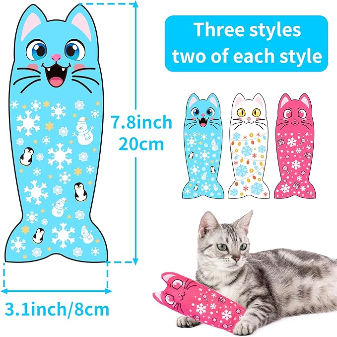 Winter Catnip Toys for Large Cats Adult Indoor Cat Plush Toys Crinkle Kitten Bite Dental Kicker Toy 6 Pcs