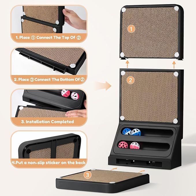 Cat Scratching Board Kitten Scratching Ball Wall Scratchers for Indoor Cats L Shaped Cat Scratcher Cats with Scratcher Pads Black