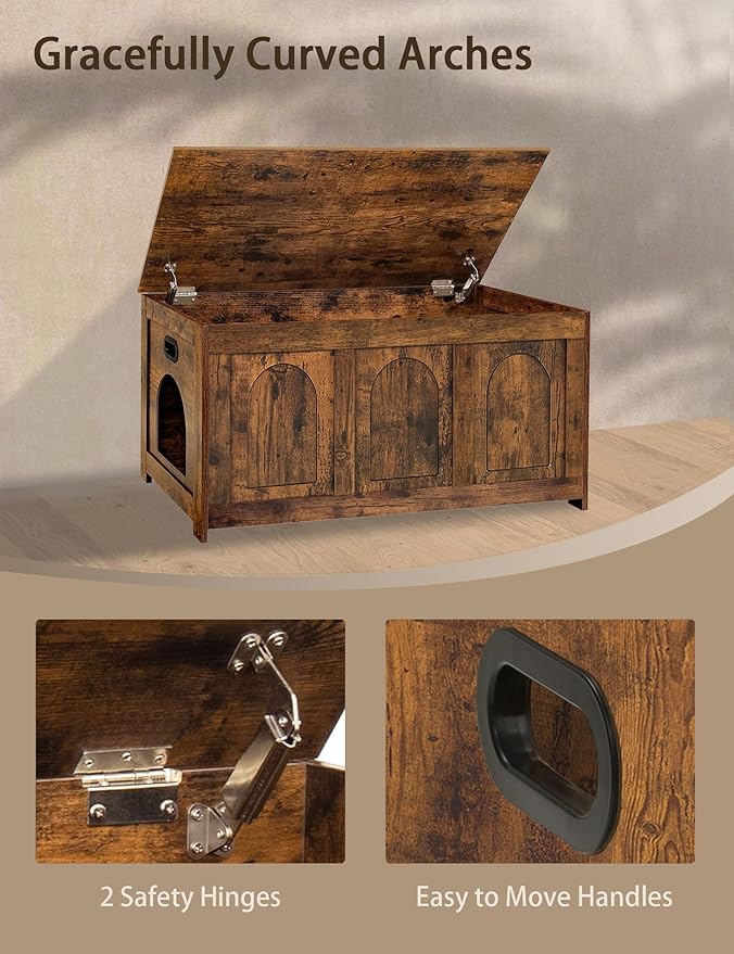 DINZI LVJ Cat Litter Box Enclosure, Flip Top Litter Box Furniture, Farmhouse Hidden Cat Washroom, Wooden Pet House, End Side Table, 39.4"L x 19.7"W x 19.7"H, Sturdy and Easy to Assemble, Rustic Brown