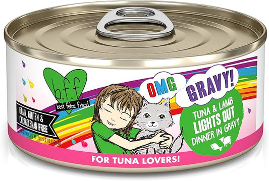 B.F.F. OMG - Best Feline Friend Oh My Gravy!, Tuna & Lamb Lights Out with Tuna & Lamb, 5.5oz Can (Pack of 8)
