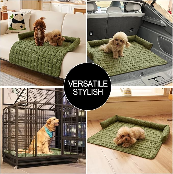 Dog Bed Mat - Washable Pet Furniture Protector with Anti-Slip Bottom for Small Dogs and Cat(Green)