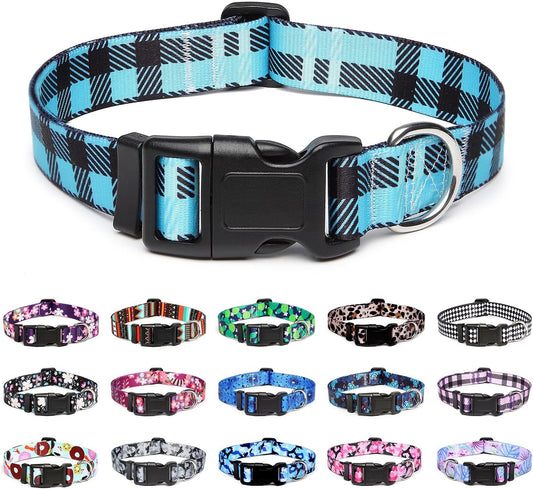 Mercano Adjustable Dog Collar - Special Design Patterns, Soft Nylon Comfortable Durable Pet Collar for Small Medium Large Dogs (XS, Blue Plaid)