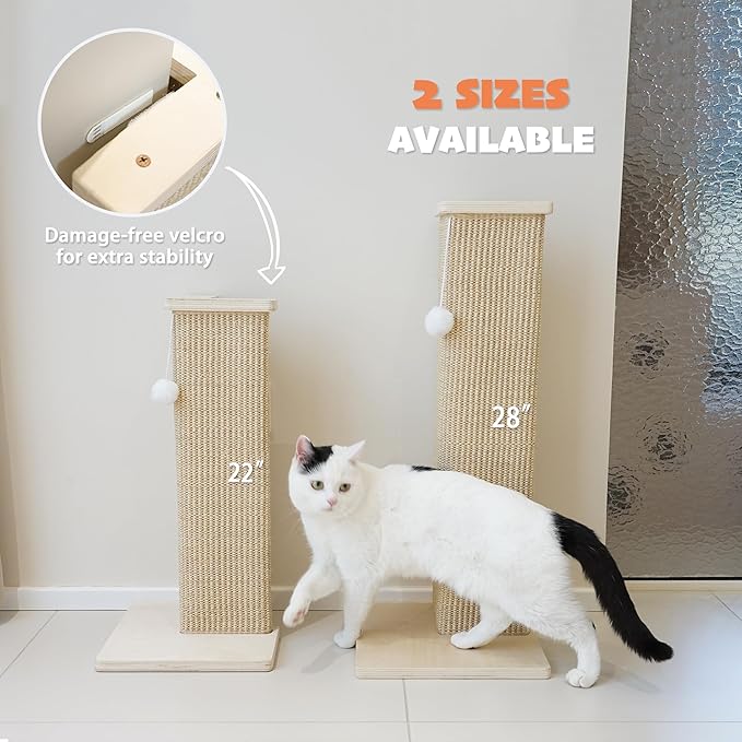 PETKARAY Couch Corner Cat Scratcher, 22'' Corner Scratching Post Cat Wall Scratcher, Sisal Scratch Pad for Sofa, Wall Furniture Protector with Toy Ball