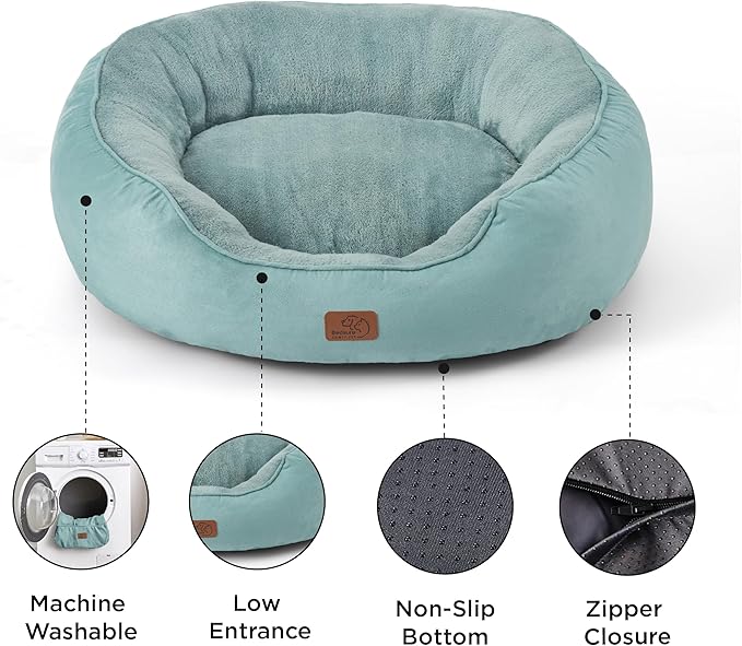 Bedsure Dog Bed for Medium Dogs - Round Washable Medium Pet Bed, Anti-Slip Donut Fluffy Plush Indoor Fur Cat Bed, 30 inches, Washed Blue