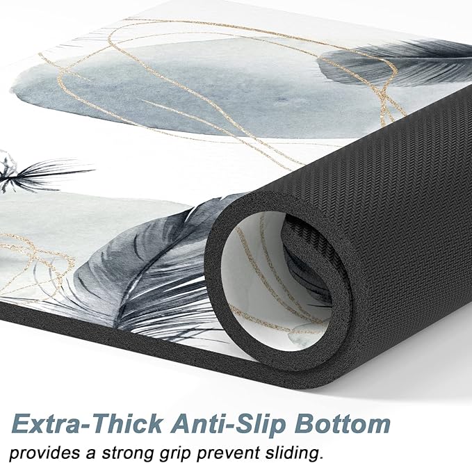 Rnivvi Dog Food Mat, 16" x 24" Absorbent Dog Cat Bowl Mat for Food and Water, Cute Anti-Slip Rubber Pet Feeding Rug Protect Floors, Puppy Placemat for Feeding & Watering Supplies, Abstract Plume