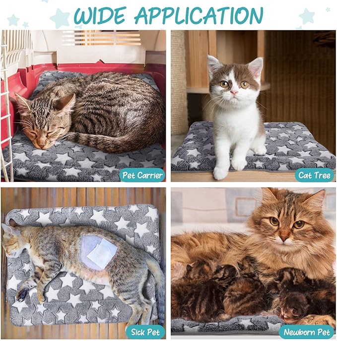 2 Pack Self Warming Cat Mat Self Heating Pad Bed Reversible Machine Washable Reflects Body Heat Warm Thermal Pet Pad Crate Blanket for Feral and Indoor Cat(Star,21" X 14")