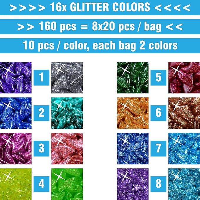 joyous 16x Glitter Colors / 160 pcs | Cat Nail Caps | Cat Claw Covers with Adhesives and Applicators (XS)