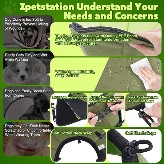 Soft Dog Cone After Surgery: Comfortable Dog Cones Collar for Stop Licking Biting - Adjustable Elizabethan Collar for Dogs fit for Small Medium Large Dogs (Green, XL)