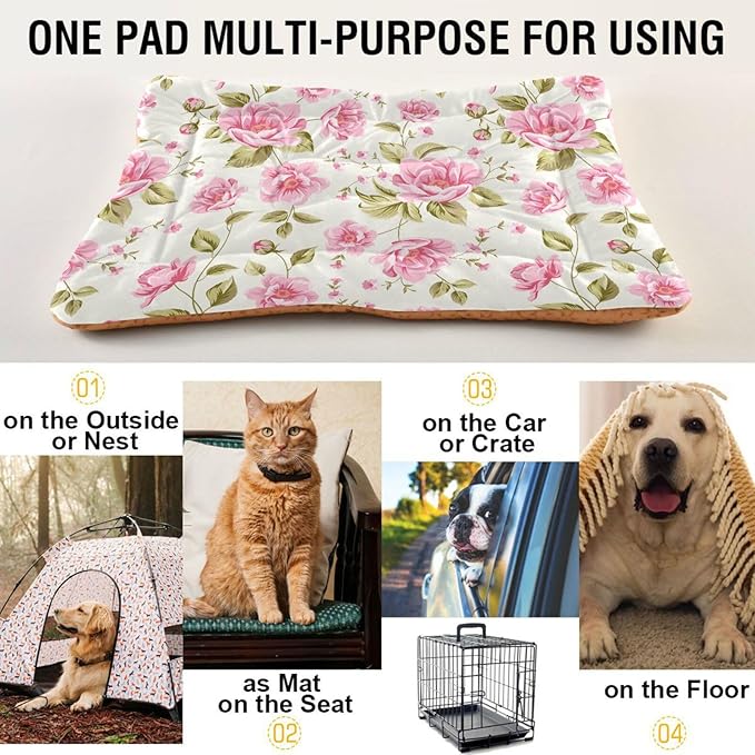 Rose Flower Floral Pet Bed Cute Dog Bed Mat Absorbing Non Slip Pad Pet Sleeping Mat for Small, Medium, and Large Dogs Puppy Cat 24 in x 18 in