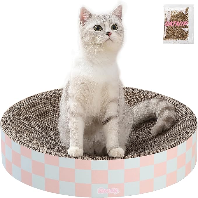 CSR1010E Nelson 20.13" Modern Cardboard Round Bowl Cat Scratcher with Catnip, Strawberry Milkshake