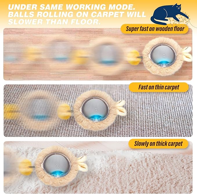 Rechargeable Automatic Cat Toy Ball - Smart Interactive Touch-Activated Motion with 2 Balls & 28" Play Mat for Indoor Cats - Boredom Relief for Kittens & Adult Cats