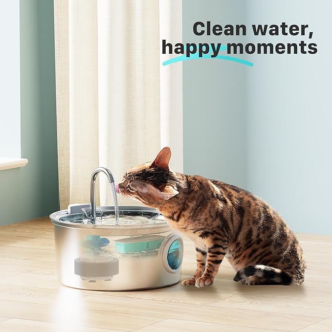 Pet Fountain Filter Replacement: 16 Pet Water Fountain Filters for FOFNON Cat Water Fountains - 4 Months Set of Cat Fountains Filter - Including 8 Pieces of Filters + 8 Pieces Sponges