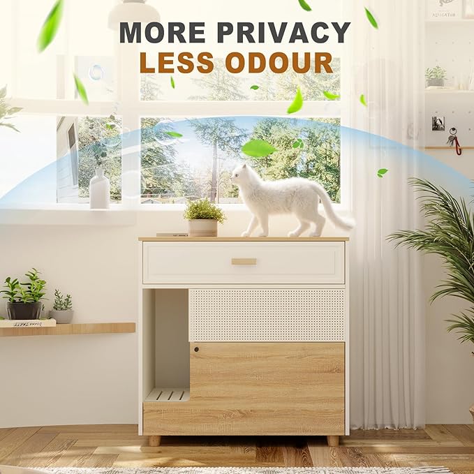 Cat Litter Box Enclosure - Indoor Litter Box Furniture Hidden with Drawer and Door - 32"x19"x32"H