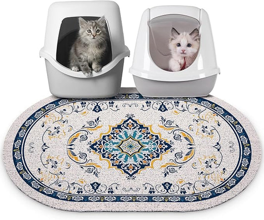 Bienbee Cat Litter Mat, 33" x 22" Large Size Litter Box Mat Rug with Non-Slip Bottom, Easy to Clean Cat Supplies Accessories Essentials for Indoor Kitty Kitten Floor, Blue L