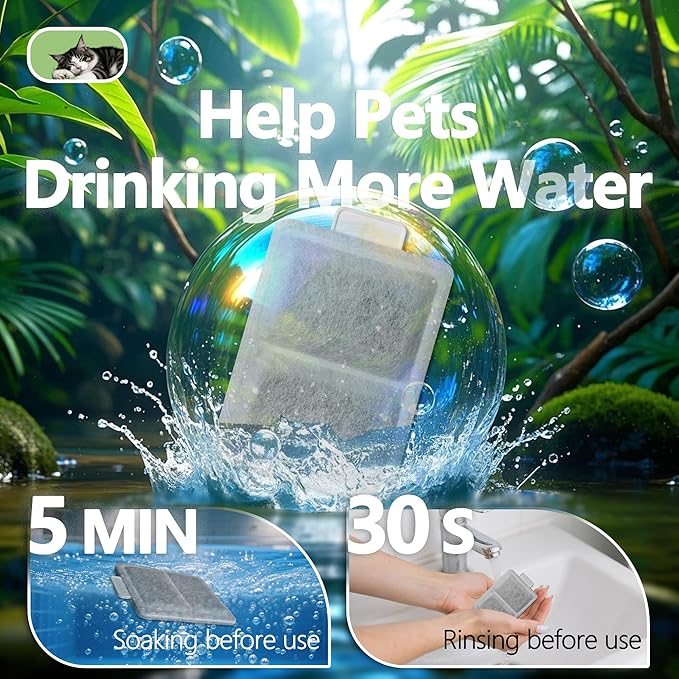 6 Pack Cat Water Fountain Filter Replacement Compatible With PetSafe Whisker City Automatic Pet Fountain, Small and Large Size Pet Water Fountain Replacement Filters(Small)