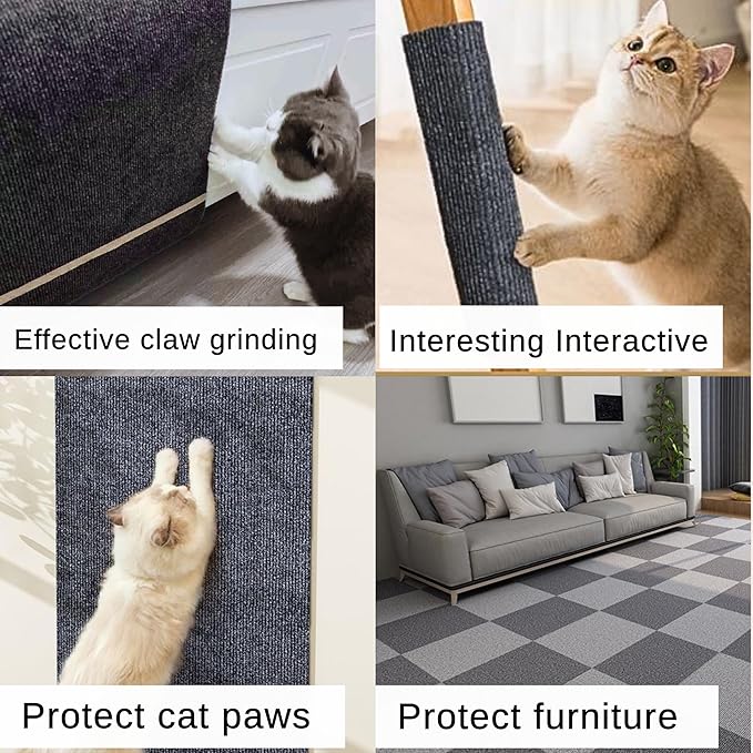 78.7"x15.8" Cat Scratching Carpet Mat Furniture Protector, Covering DIY Cat Tower,and Replacement Pads, Self-Adhesive Trimmable Mat Darkgrey