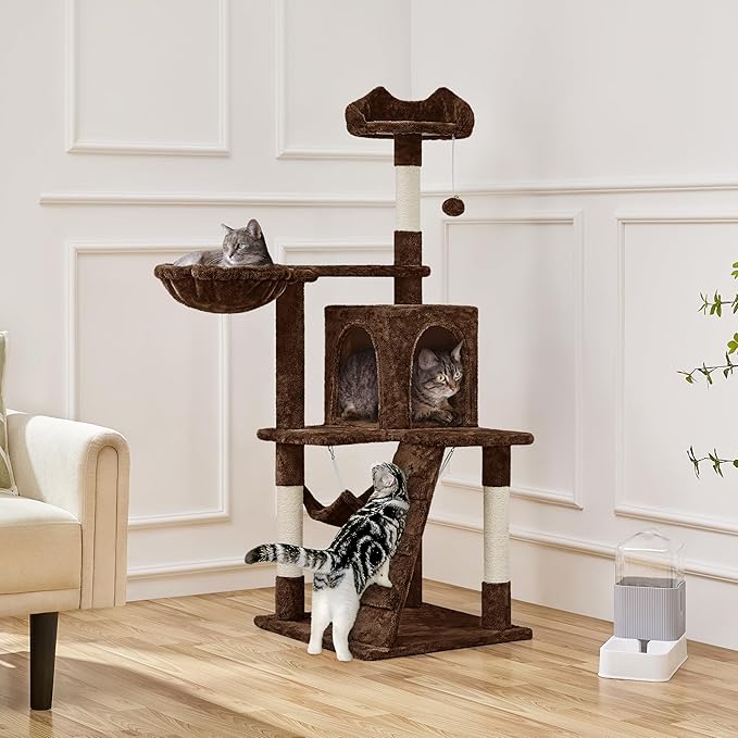 Yaheetech 54in Cat Tree, Multi-Level Cat Tower with Scratching Posts, Spacious Condo and Hammock, Ideal Activity Center for Indoor Kittens, Brown