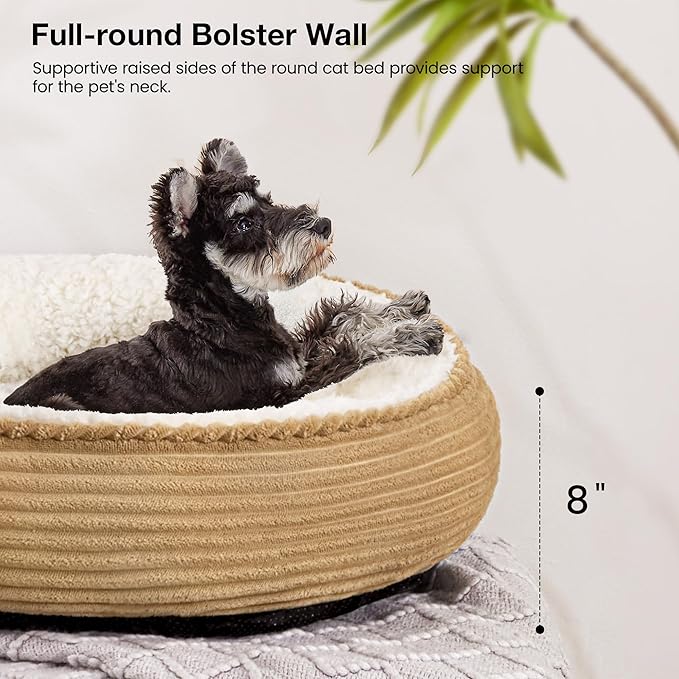 Love's cabin Round Donut Cat and Dog Cushion Bed, 25in Pet Bed for Small or Medium Dogs, Anti-Slip & Water-Resistant Bottom, Soft Durable Fabric Pet Beds, Washable Calming Cat Bed Camel Stripe