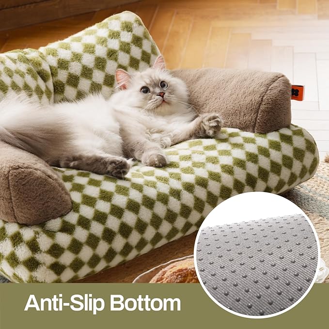 MEWOOFUN Cat Bed for Indoor Cats, Washable Dog Beds for Small Medium Dogs & Cats, Fluffy Cat Couch with Non-Slip Bottom (Green, 26.0" L X 19.0" W X 13.0" Th)