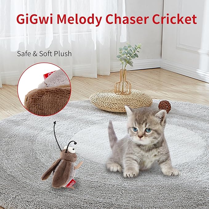 PETGEEK Gigwi Simulated Chirping Bird Cat Toy, Fake Toys for Indoor Cats, Melody Chaser Cat Toys with Hanging Loop for Bored Indoor Adult Cats Kittens Interactive Play (Cricket)