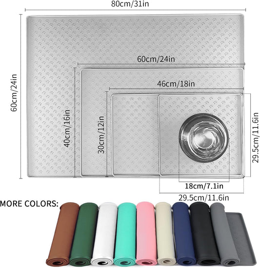 Ptlom Dog Food Mat Anti-Slip Pet Bowl Mats for Food and Water, High-Lips Pet Placemat Prevent Messy Spills to Floor, Waterproof Puppy Feeding Tray for Small, Medium Large Dogs Cats, Silicone