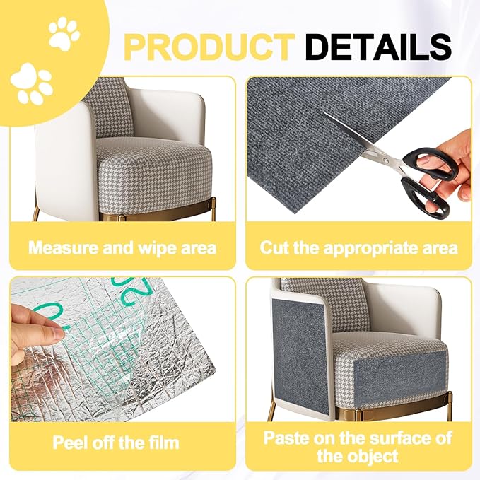 Cat Scratch Couch Furniture Protector,Trimmable Self-Adhesive Carpet, DIY Climb Cat Scratcher Mat for Covering Cat Tower and Couch Protector from Cat Claws(LightGrey,39.3x15.8In)