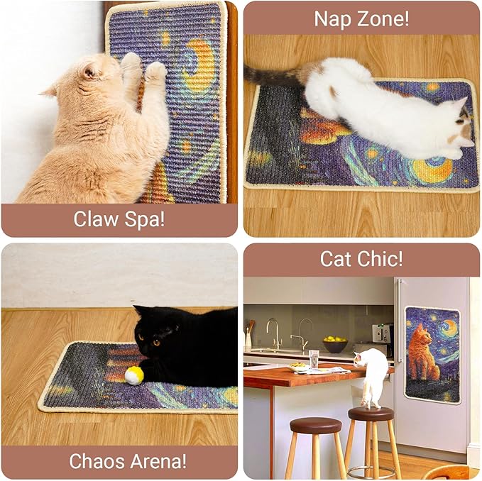 SOLDAY Sisal Cat Wall Scratcher 22x13 inch for Floor Wall Carpet Couch Furniture, Cat Scratching Posts with Velcro Tape, Anti Scratch Furniture Protector(Ginger Cat Stargazing)