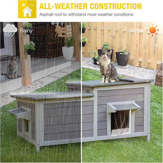 Aivituvin Cat House Outdoor Feral Cat Shelter Weatherproof Cat Condo for Winter Double Rooms Kitty Cage