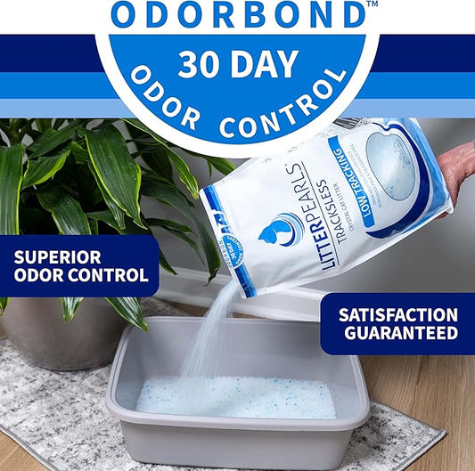 Litter Pearls Tracksless Unscented Non-Clumping Crystal Cat Litter with Odorbond, 7 lb, White, Clear and Blue Crystals