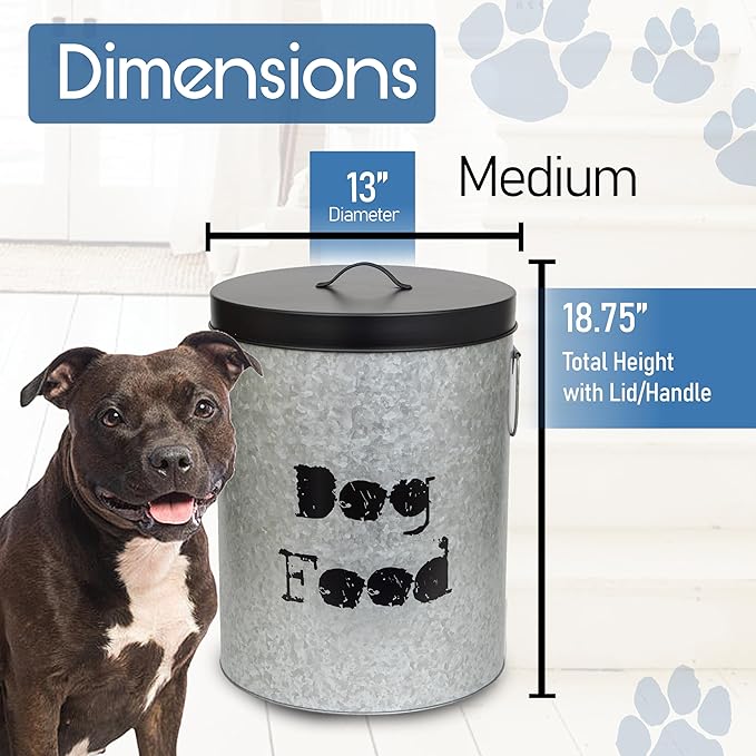 Medium 40lb Dog & 30lb Cat Pet Food Storage Canister with Scoop Combination – Durable & Airtight for Freshnesss, Minimalist Design & Recyclable, Medium Metal Container
