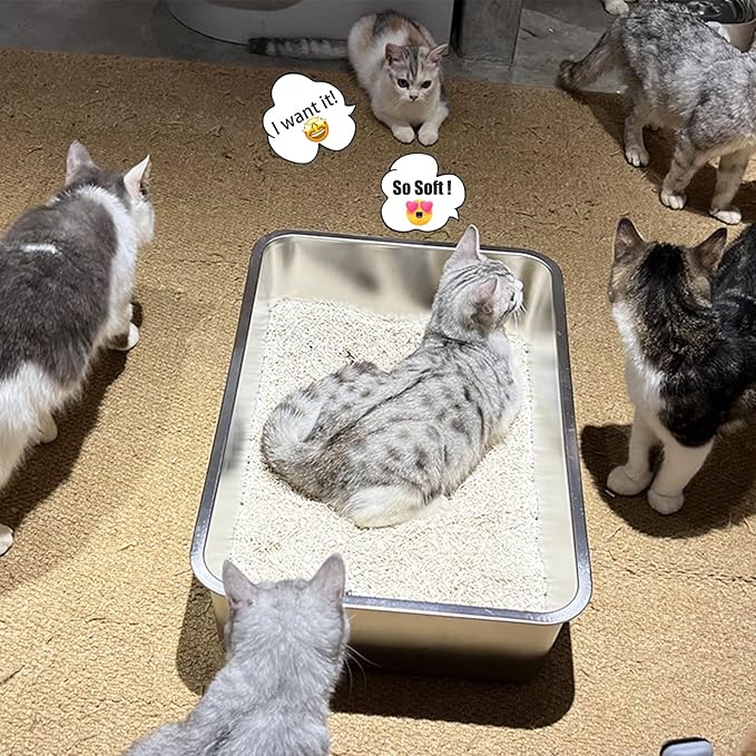 LIHONG Stainless Steel Cat Litter Box,Extra Large Metal Litter Box for Big Cats Kitty Rabbits,No Smell,Non Stick,Easy to Clean(24" Lx16 Wx6 H,XL)