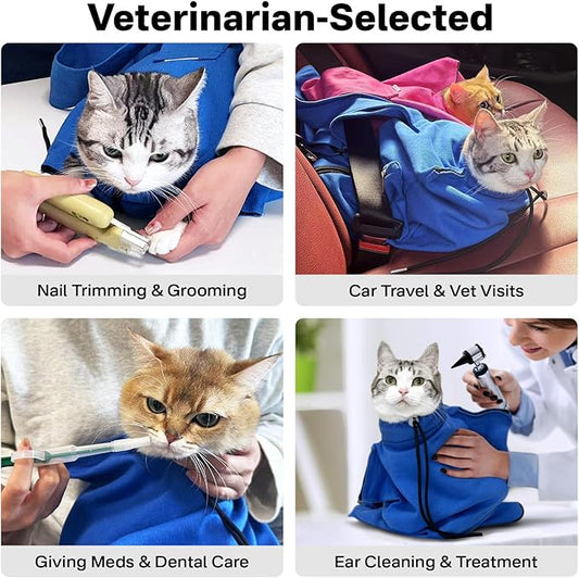 [Cozy Travel] Cat Carrier Pouch, Soft Cat Carrier for Small Cats, Carrying Sack, Restraint Bag for Nail Trimming, Vet Visits, Giving Meds, Dental Care, Car Travel - Klein Blue