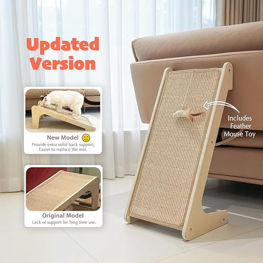 PETKARAY Cat Scratcher, Sisal Scratching Ramp, L Shape Scratch Pad for Indoor Cats, Wall Furniture Protector with Catnip (Large Size)