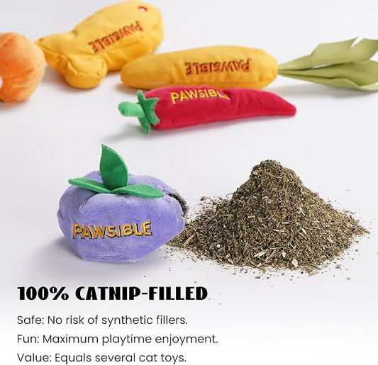5 Pack Catnip Toys for Indoor Cats, 100% Pure Organic Catnip Filled with No Cotton, Teething Kicker Chew Toys for Kittens & Cats (Food Shape)