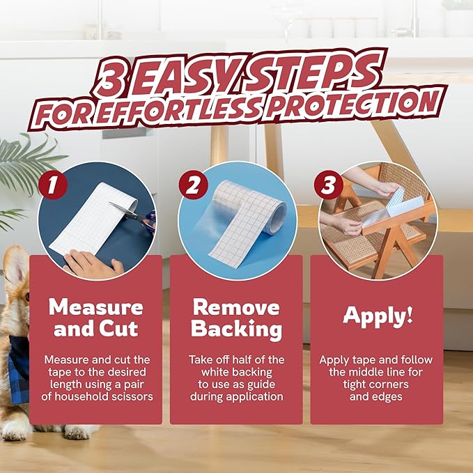 Panther Armor Frosted Matte Cat Scratch Tape for Furniture, Couch Protector, Single Side Sticky Tape for Pets to Stop Scratching, 4 in x 10ft, No Pins Required, Corner Protection