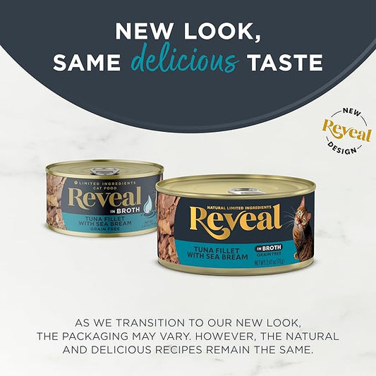 Reveal Natural Wet Cat Food, 24 Count, Grain Free, Limited Ingredient Canned Food for Cats, Tuna with Sea Bream in Broth, 2.47 oz Cans