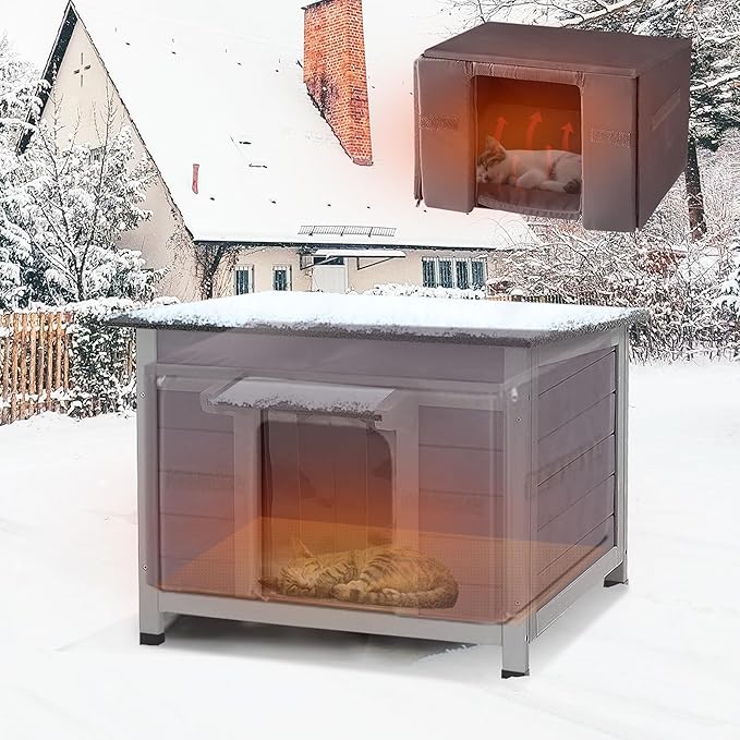 GUTINNEEN Insulated Cat House Outdoor Weatherproof, Wooden Cat Shelter with 0.78" Thick Insulated Liner, Asphalt Roof, Elevated Base, Kitty House for Winter