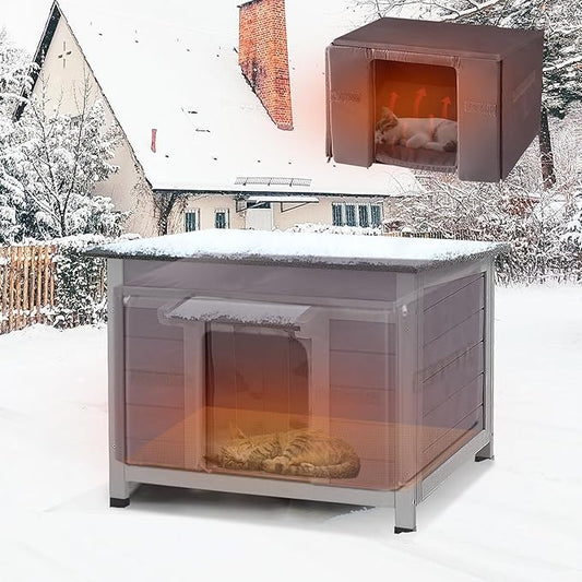 GUTINNEEN Insulated Cat House Outdoor Weatherproof, Wooden Cat Shelter with 0.78" Thick Insulated Liner, Asphalt Roof, Elevated Base, Kitty House for Winter