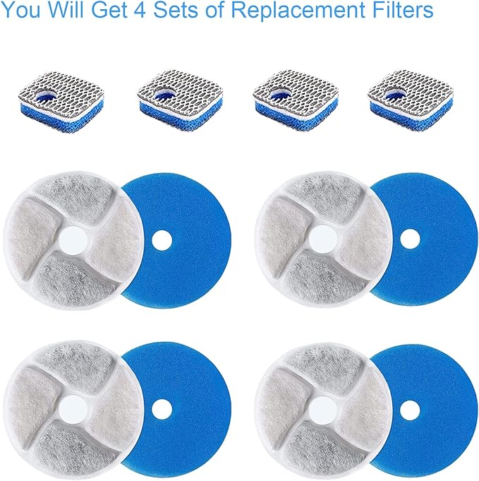 SORON Cat Water Fountain Filters, 4 Packs Replacement Filters for Automatic Pet Fountain, 4.13inch Filters For Cat Water Fountain