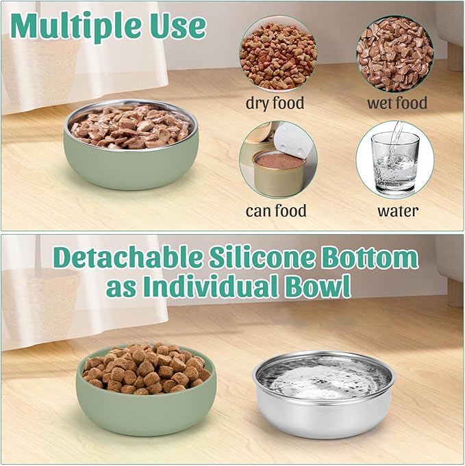 Kitten Bowls 4 Pcs, Stainless Steel Cats Bowls with Rubber Bottom, 5 “ Wide and Shallow Cat Food Dishes Whisker Friendly, Heavy Duty & Anti-Slip Small Pet Bowls for Indoor Cats