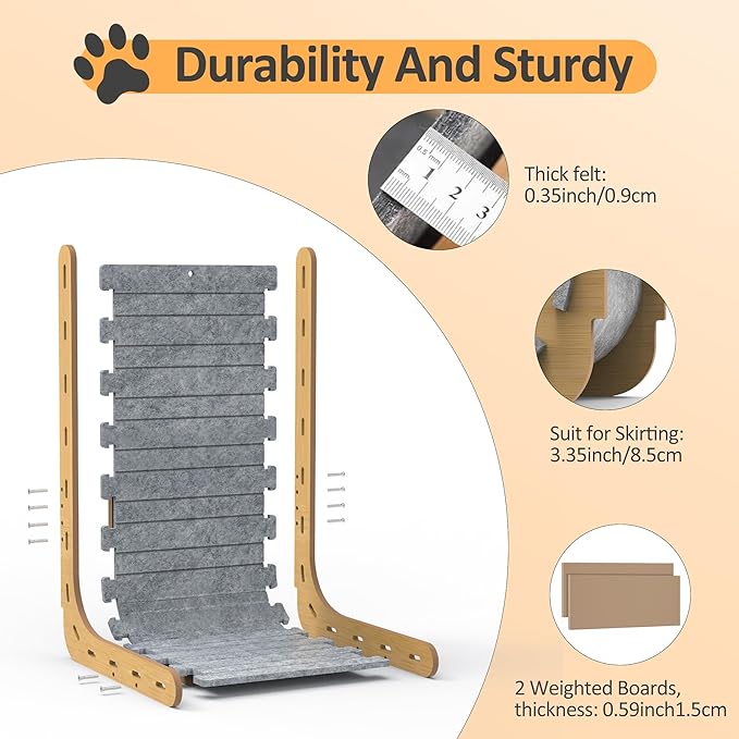 Felt Cat Scratcher for Indoor Cats, 26.8 Inches L Shape Scratching Board Vertical Cat Scratch Post with Fluffy Ball Hanging, Scratch Resistant Felt Cat Scratching Pad, Large