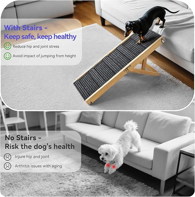 2025 Upgraded Dog Ramp for Couch, Foldable Small Dog Ramp for Low Bed, 4 Adjustable Height from 13'' to 21", Portable Stable Pet Steps with Non-Slip Pad, Pet Ramps Use for Sofa Couch Stairs